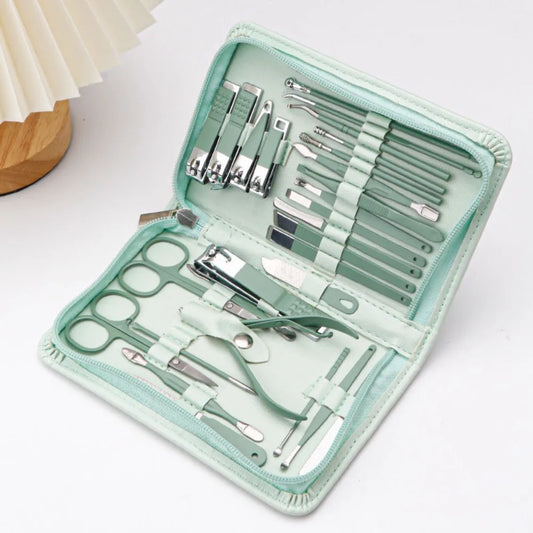 Kit de Manucure Professionnel en Acier Inoxydable avec Étui Vert
