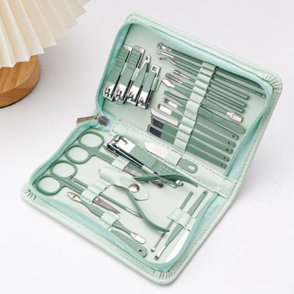 Kit de Manucure Professionnel en Acier Inoxydable avec Étui Vert