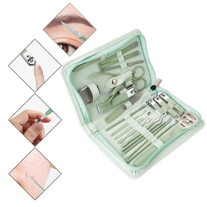 Kit de Manucure Professionnel en Acier Inoxydable avec Étui Vert