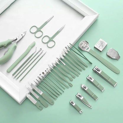 Kit de Manucure Professionnel en Acier Inoxydable avec Étui Vert