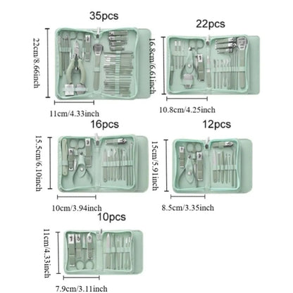 Kit de Manucure Professionnel en Acier Inoxydable avec Étui Vert